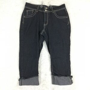 Angels Jeans Womens Capri Blue Denim Flap Pocket Dark Wash Cuffed Mid Plus 16W